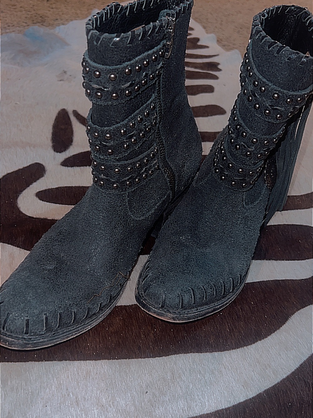 Double D Women's Suede Studded Mid-Calf Boots - Black